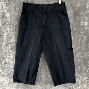 Lee Size 8 Flat Front Cargo Cropped Capri Pants Black Button Zip Cotton